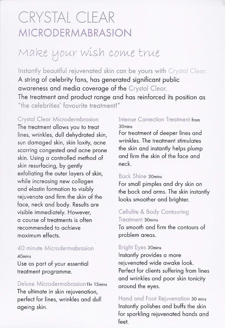 Crystal Clear Microdermabrasion Body and Face Options Aesthetic